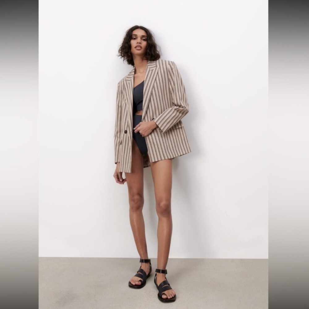Zara Blogger Fav Double Breasted Striped Blazer - L